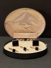 VTG Swank Formal Wear 5 pc Cufflink Stud Set orig box Black Gold Tone Tux Prom