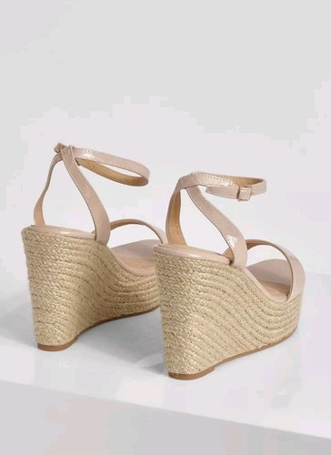 BOOHOO High 2 Part Patent Wedges Nude NEW RRP £25 UK8 EU42 - Picture 4 of 5