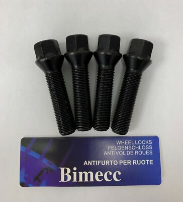 Bimecc M14x1.25 Black Alloy Wheel Bolts – 30mm Thread, 60° Seat – Fits BMW Mini F54/F60 (4-Pack)
