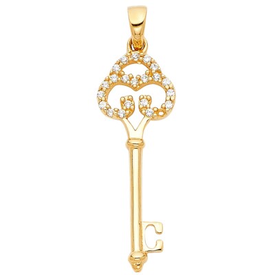 14K Gelbgold Schlüssel Zirkonia Anhänger