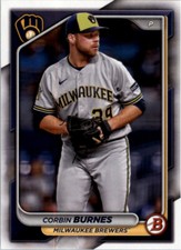2024 Bowman Base Paper Corbin Burnes #45 Milwaukee Brewers MLB Baseball Card