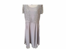 Jacques Vert Grey Lace Top Length 43" Chiffon Skirt Dress Size 18 44 Ec