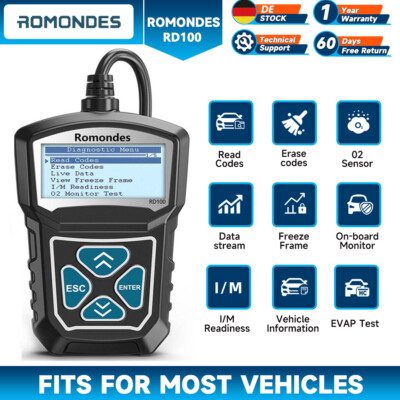 KFZ Diagnosegerät Fehlerauslesegerät Profi Motor OBD2 Scanner Romondes RD100 DE