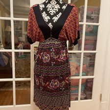 Mango black & Colorful flower print button-up V Neck V Back Dress Small
