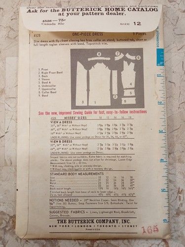BUTTERICK 4528 Pattern VTG 60s UNCUT One-Piece Dress 12 London Designer McCann - Picture 2 of 8