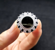 Certified Black Green Natural Type A Jade Jadeite Carved Round shape Ring Adjust