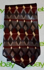 HAGGAR COLLECTIONS Gray Beige Black Burgundy Geometric 100 Silk Tie Made in USA