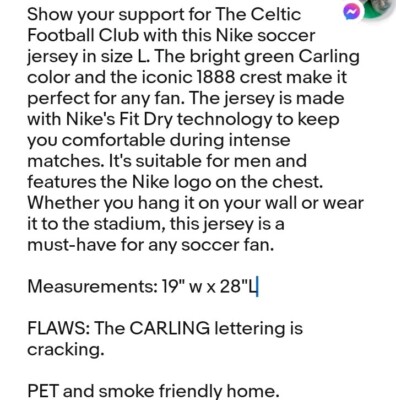 Nike The Celtic Football Club Carling Green Soccer Jersey Large