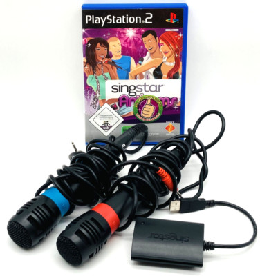 Bundle Singstar Anthems Mikrofone rot blau Adapter Microphone PlayStation 2 PS2