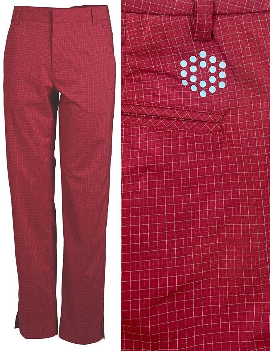 Puma Golf Mens Plaid Tech Style Pant Mini Check Golf Trousers Red Blue 34W 34L