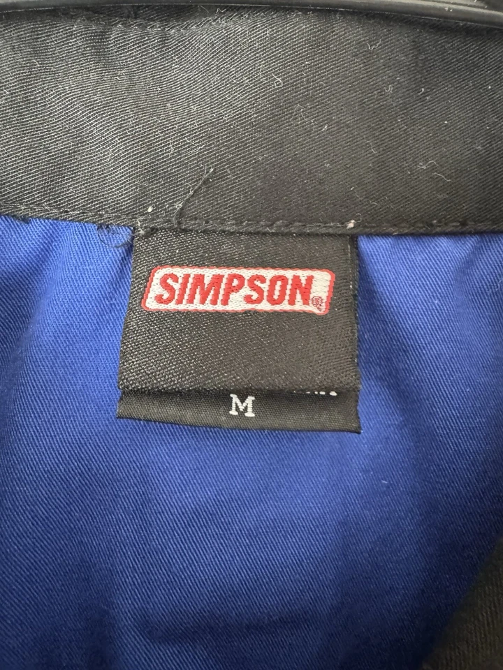 Simpson Shirt Mens Medium Blue Mechanic Button Up Short Sleeve Racing Pit Crew - Image 2 of 3