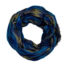 Infinity Scarf Viscose Sash Connected Circle Loop Fashion Wrap Blue Gold Fringe