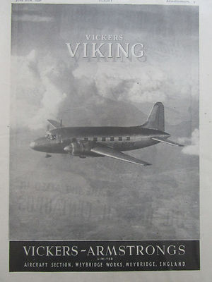 6/1946 PUB VICKERS ARMSTRONGS VIKING AIRLINER PLANE ORIGINAL AD