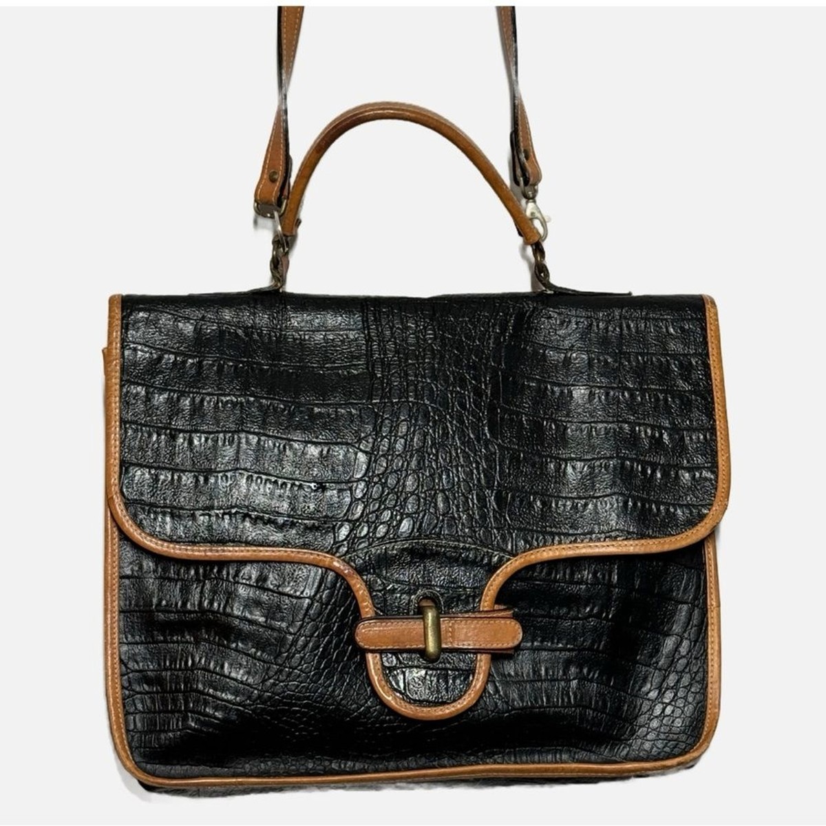 [DENU]イタリア革★Echell Taylor bag [Light gray_silver] Ann Taylor vintage Italian leather croc embossed briefcase
