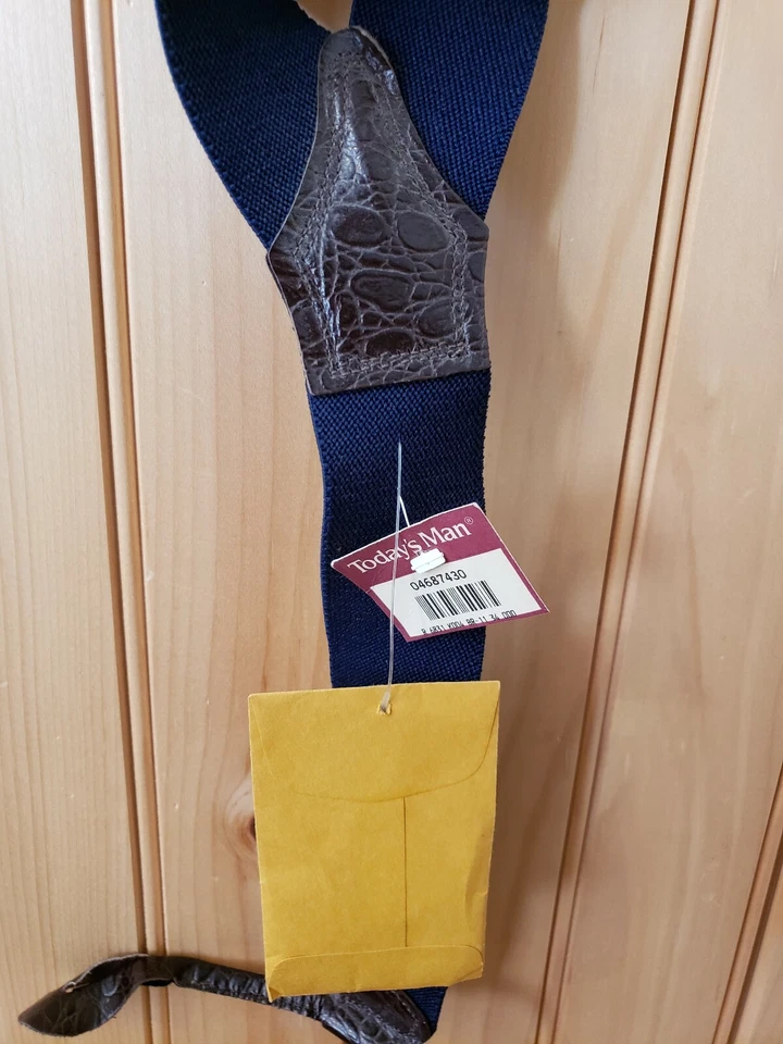 Tirantes elásticos ajustables para hombre en la espalda en Y con lengüetas y botones de cuero azul Foto 2 de 4