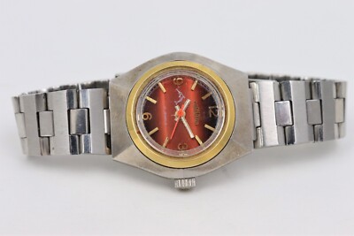 Works Vintage MCM Cornavin 17J Automatic Watch Stainless Steel Red Dial USSR 60s