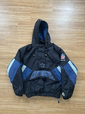 VINTAGE 90's DALLAS COWBOYS NFL STARTER 1/2 ZIP PULLOVER HOODED