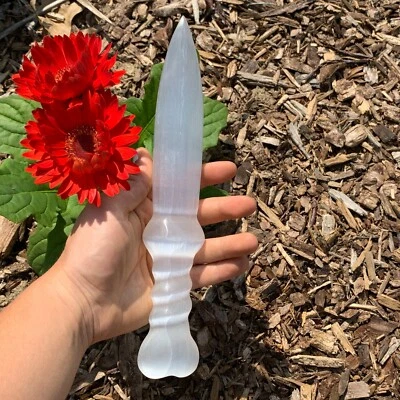 HAND MADE Selenite Sword with Heart Shape Handle ~ 9 - 10 inches