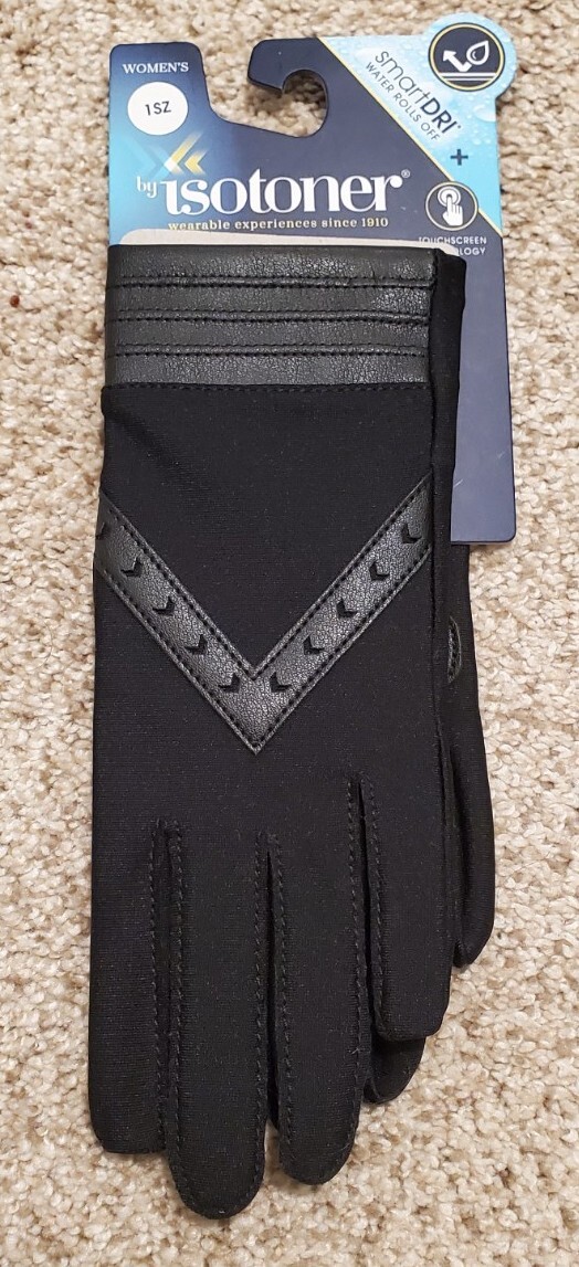 Women's Isotoner Smart Dri Black Gloves Smart Touch Touchscreen Technology 1 SZ eBay