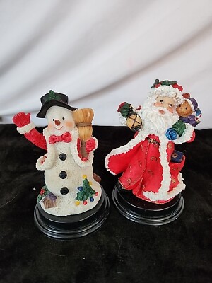 Smiling Resin Snowman And Santa Figurine - 5 inches tall