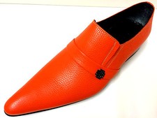 Chelsy Unusual Leather Orange Men's Shoes Designer Slipper Handmade 39
