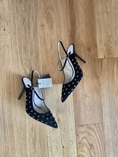 Zara Black Suede Leather Stone Studded High Heel Shoes UK5 EU38 US7.5 #105F