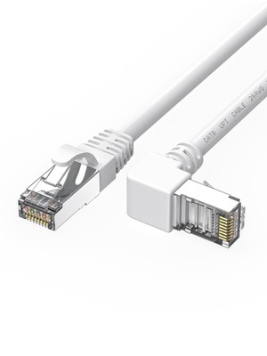 90 Degree CAT6 Ethernet Cable Right Angle Upward Angled White 3.3FT, UP 