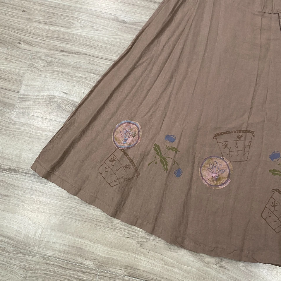 Vestido de lino vintage azul pescado ropa para mujer talla 1 marrón arte Lagenlook *DEFECTUOSO Foto 3 de 4