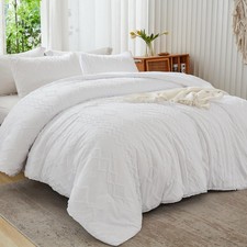 Andency White Tufted Boho Comforter Set Twin, Microfiber, Farmhouse Style