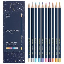 Caran d'Ache 10 Metallic Pencil Colour Set, Cosmic Blue Special Edition Pencils
