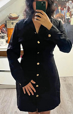 Zara Women’s Black Knee Length Shirt Dress M Long Sleeve Pockets
