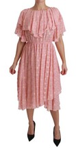 Dolce&Gabbana Women Pink Dress Silk Polka Dots Pleated A-line Midi Bodycon IT 40