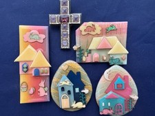 Vintage Lucinda Pin House Easter Egg Flying Bunny Rabbit Rare Cutout In Cloud !