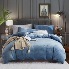 Fluffy Velvet Duvet Cover Set Blue King Size Fall Winter Soft Warm Flannel
