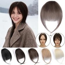 100 Real Human Hair Extension Clip In/On Thin Wispy Air French Bangs Hairpiece