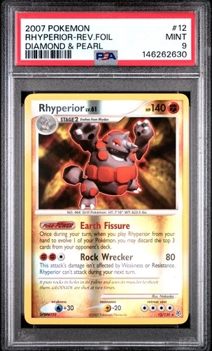 2007 POKEMON DIAMOND & PEARL #12 RHYPERIOR-REVERSE FOIL PSA 9