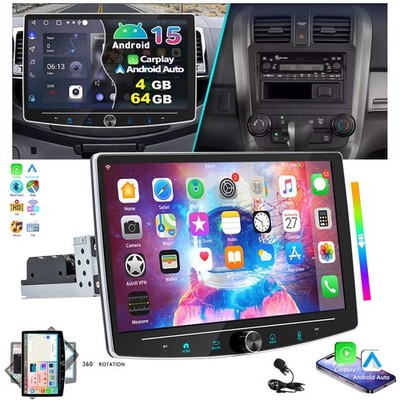 4+64G 10'' Android 15 Apple Carplay Autoradio 1 DIN GPS RDS BT Drehbar Bildschirm