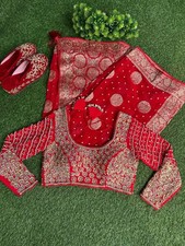 Red Embroidered hand work Women's sari set with falls piko