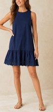 J.Crew Navy Eyelet Ruffle Hem Sleeveless Shift Dress XS NWT $98