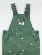    OshKosh B  Gosh Green w/ Pink Bird Embroidered Overalls-12 Months-  