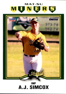 2013 Mat-Su Miners Choice #21 A.J. Simcox Knoxville Tennessee TN Baseball Card