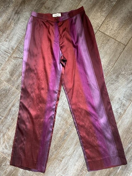 Women White Sierra Trousers Burgundy Silk 36 / S /
