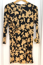 London Style Collection Dress Womens 14 Black Tan Floral Twist Front Stretch