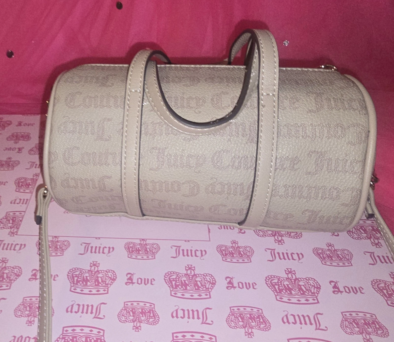 Borsa Juicy Couture Rosie Mini Barrel borsa a tracolla borsa a mano caffè nuova con etichette marrone chiaro