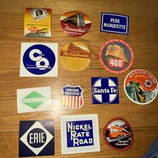 Lot 13 décalcomanies vintage RAILROAD bagages Southern Bell Milwaukee Road plaque nickel++