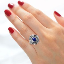 925 Sterling Silver Vintage Oval Gemstone Boho Statement Ring for Women AGR1018