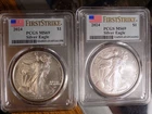 AMERICAN SILVER EAGLES LOT OF 2 PCGS MS 69 FIRST STRIKES MS 69 2 TROY OZ!