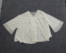 Vtg Shadowline Bed Jacket Nylon Small White Pink Rosebuds Lace Sheer Buttons 60s