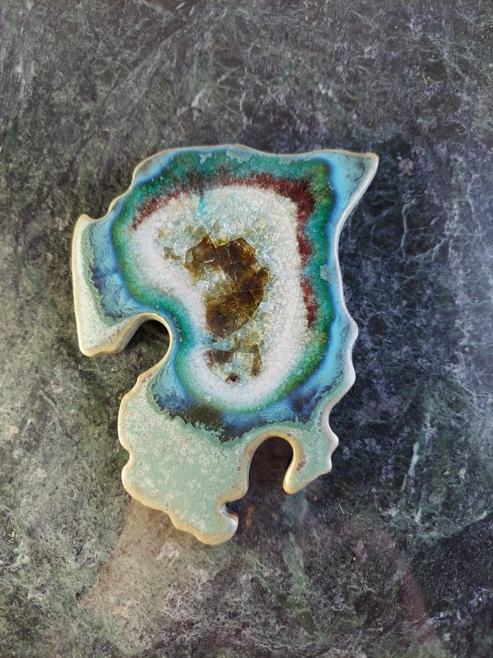 De colección Dock 6 Cerámica Minnesota Estado Turquesa Geoda Hecha a Mano EE. UU. Trivet Posavasos Foto 4 de 4