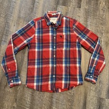 Abercrombie Fitch Button Down Shirt Men's Large Muscle Fit Red/Blue Plaid